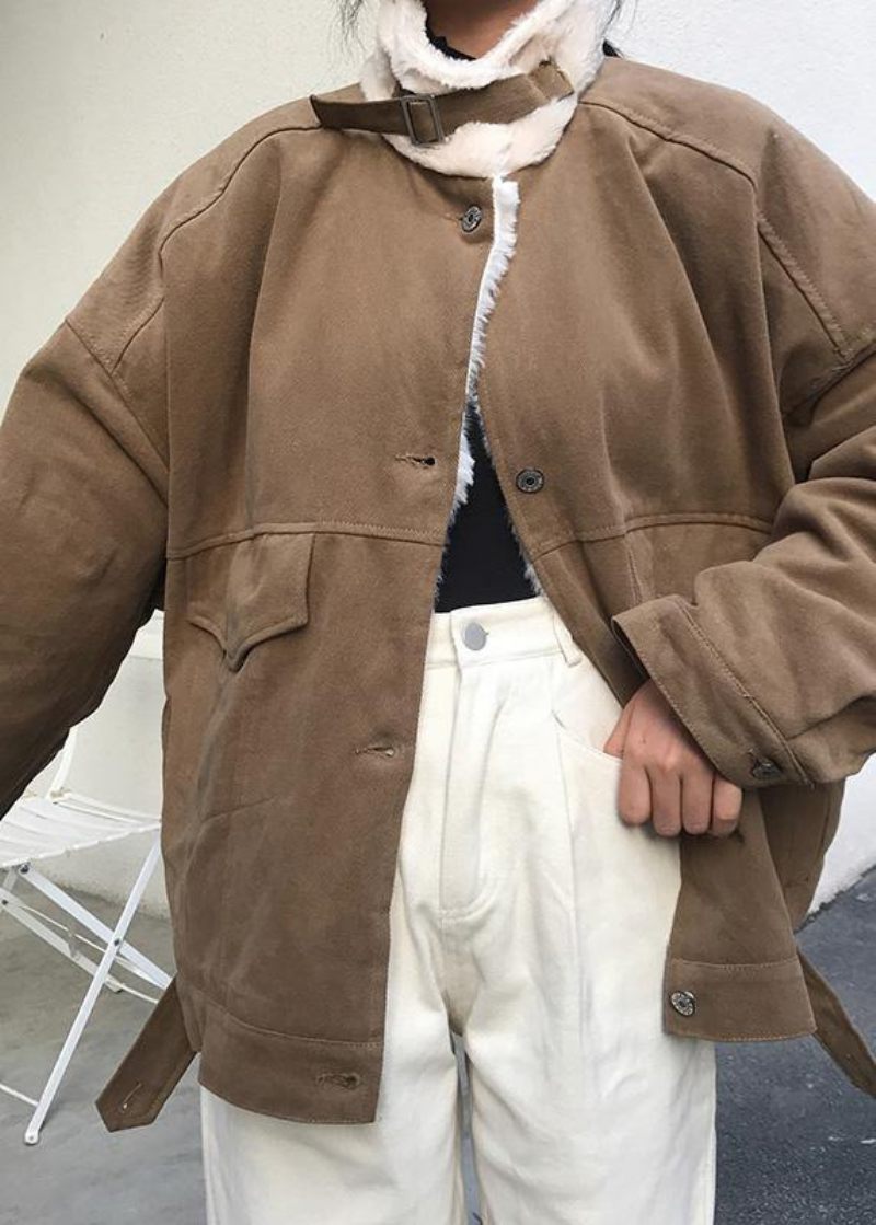 Elegant Khaki Damparkas Löst Sittande Varm Vinterjacka Stativ Krage Ytterkläder Tjock - Khaki