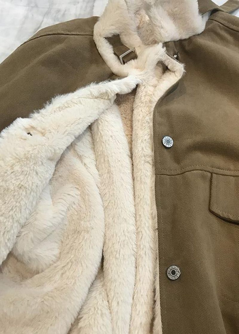 Elegant Khaki Damparkas Löst Sittande Varm Vinterjacka Stativ Krage Ytterkläder Tjock - Khaki