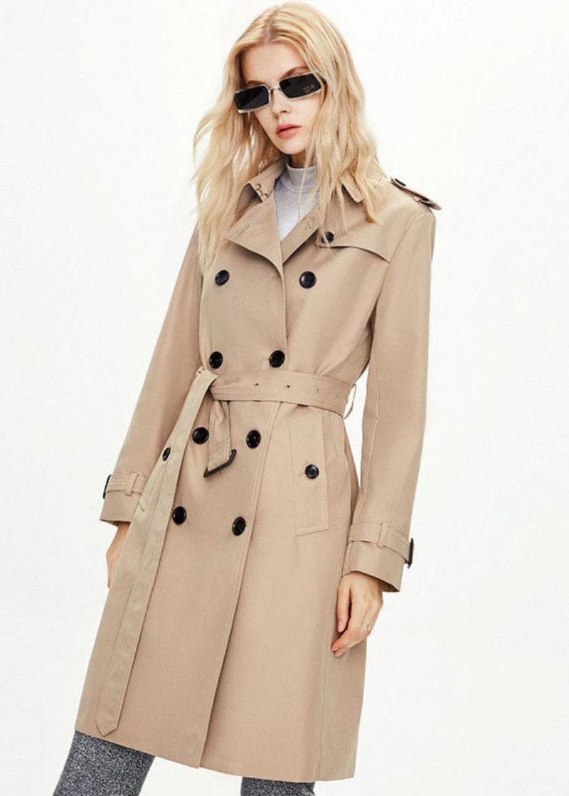 Elegant Khaki Peter Pan Krage Dubbelbröst Bomull Cinch Coat Höst