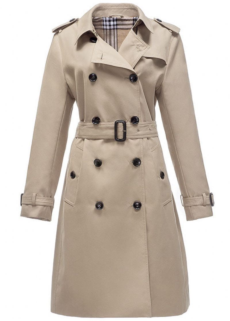 Elegant Khaki Peter Pan Krage Dubbelbröst Bomull Cinch Coat Höst - Trenchcoats för kvinnor