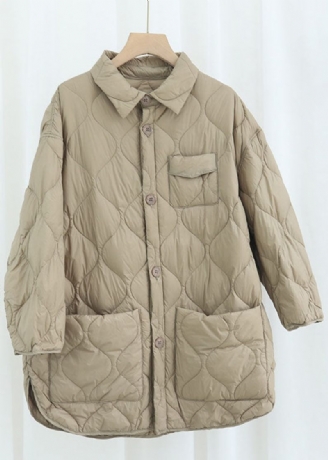 Elegant Khaki Peterpan Krage Fickor Knapp Vinter Duck Down Coat