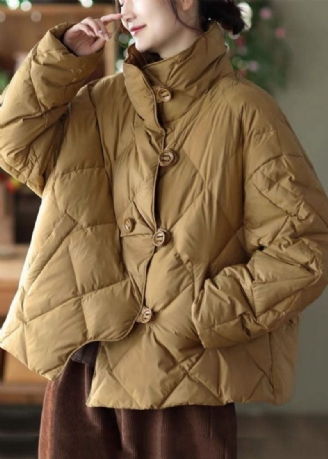 Elegant Khaki Stativ Krage Oversized Button Duck Down Puffer Jacka Vinter