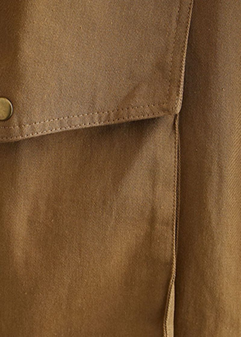 Elegant Khaki Zip Up Pockets Cotton Spring Coat - Vinterkappor för kvinnor