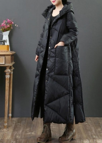 Elegant Plus Size Kläder Dam Parkas Jackor Svart Huva Button Down Jacka Kvinna