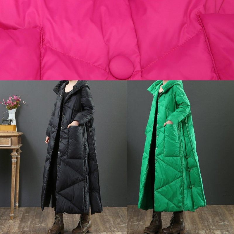 Elegant Plus Size Kläder Dam Parkas Jackor Svart Huva Button Down Jacka Kvinna - Rosa