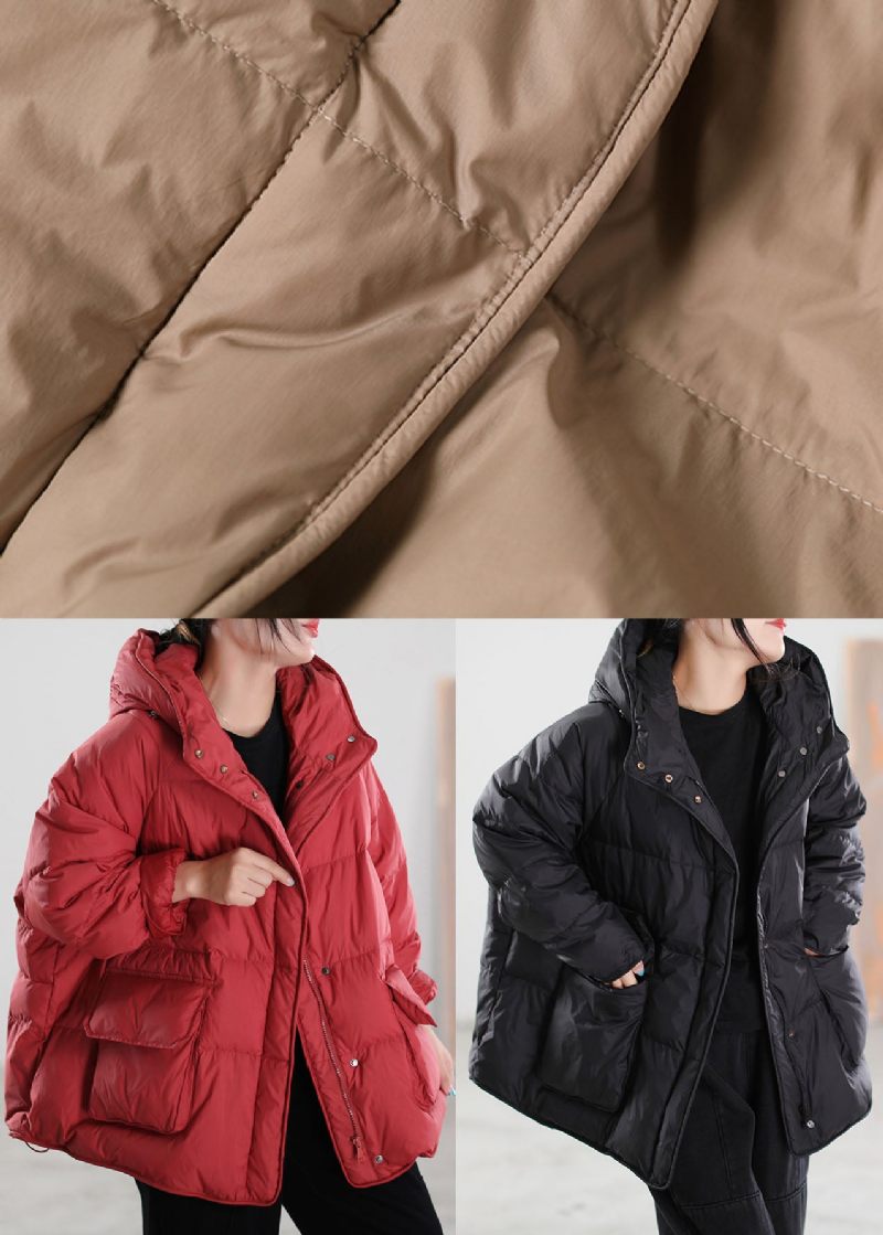 Elegant Röd Hooded Duck Down Puffer Coat Vinter - Röd