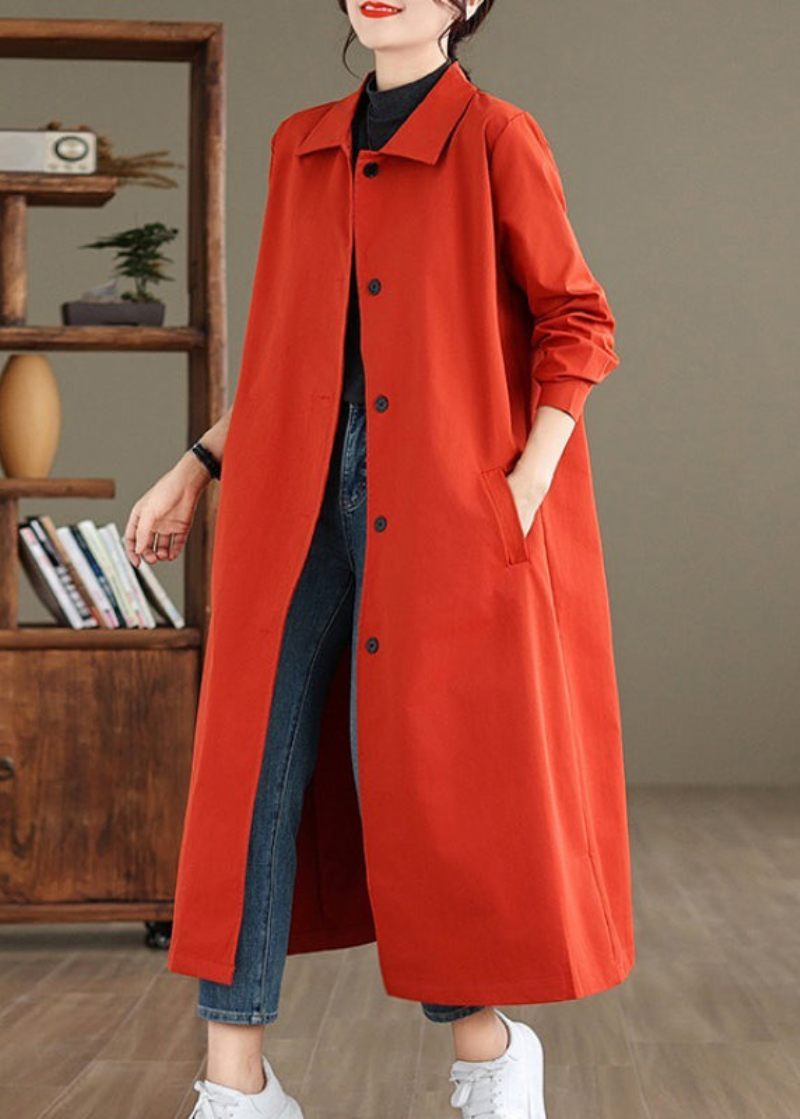 Elegant Röd Peter Pan Krage Button Trench Coat Spring