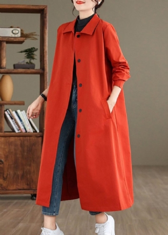 Elegant Röd Peter Pan Krage Button Trench Coat Spring