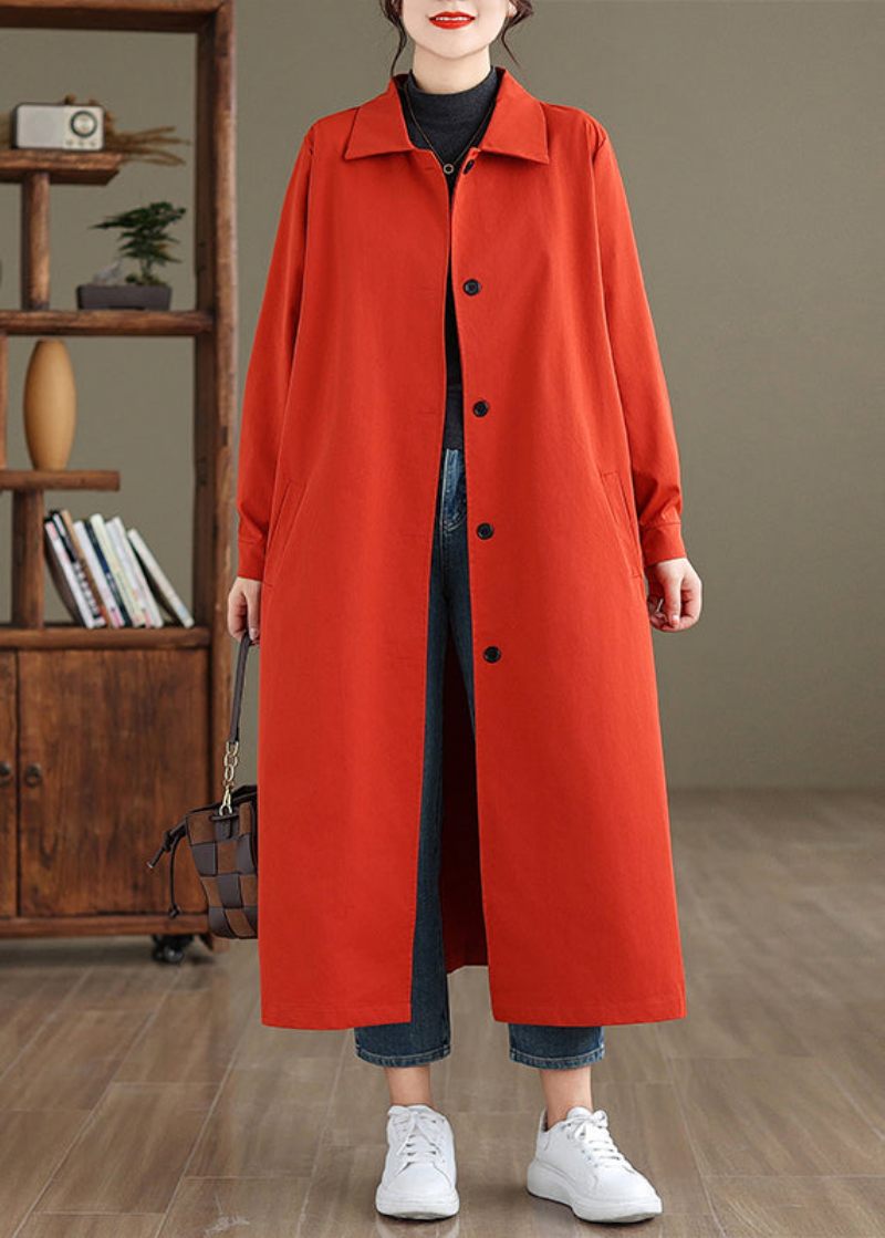 Elegant Röd Peter Pan Krage Button Trench Coat Spring - Trenchcoats för kvinnor