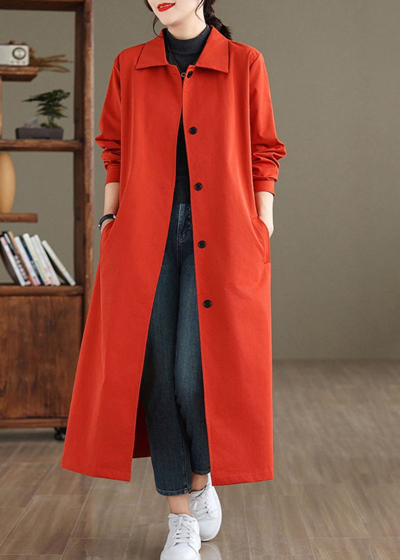 Elegant Röd Peter Pan Krage Button Trench Coat Spring - Trenchcoats för kvinnor