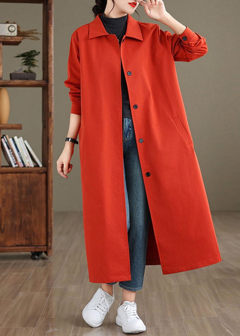 Elegant Röd Peter Pan Krage Button Trench Coat Spring - Trenchcoats för kvinnor