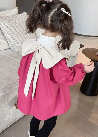 Elegant Rose Bow Button Patchwork Bomull Barn Flickor Coat Spring