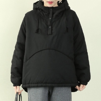 Elegant Svart Damparkas Plus Size Snöjackor Med Huva Med Dragsko