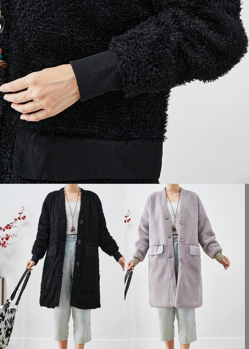 Elegant Svart Oversize Patchwork Fuskpäls Teddy Coat Höst - Trenchcoats för kvinnor