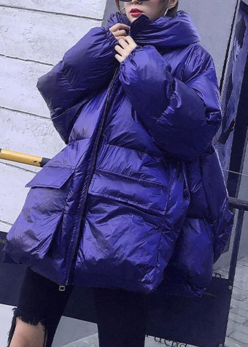 Elegant Trendig Plus Size Jackor Kappor Blå Huvfickor Dam Parkas