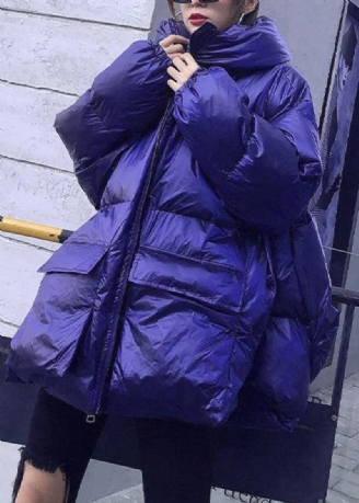 Elegant Trendig Plus Size Jackor Kappor Blå Huvfickor Dam Parkas