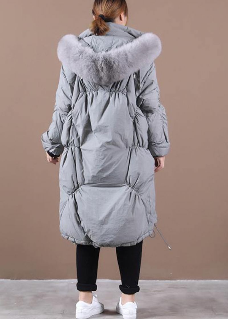 Elegant Trendiga Plus Size Snöjackor Vintergrå Luva Cinched Goose Down Kappa - Dunjackor för kvinnor