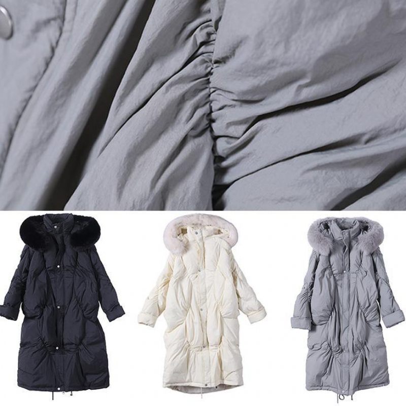 Elegant Trendiga Plus Size Snöjackor Vintergrå Luva Cinched Goose Down Kappa - Dunjackor för kvinnor