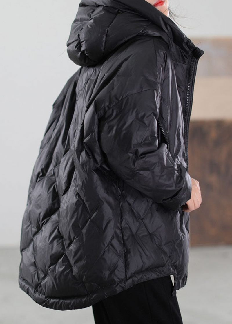 Enkel Black Zip Up Dragsko Duck Down Coat Winter - Svart