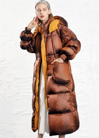 Enkel Caramel Mode Dragsko Tjock Vinter Duck Down Puffer Coat