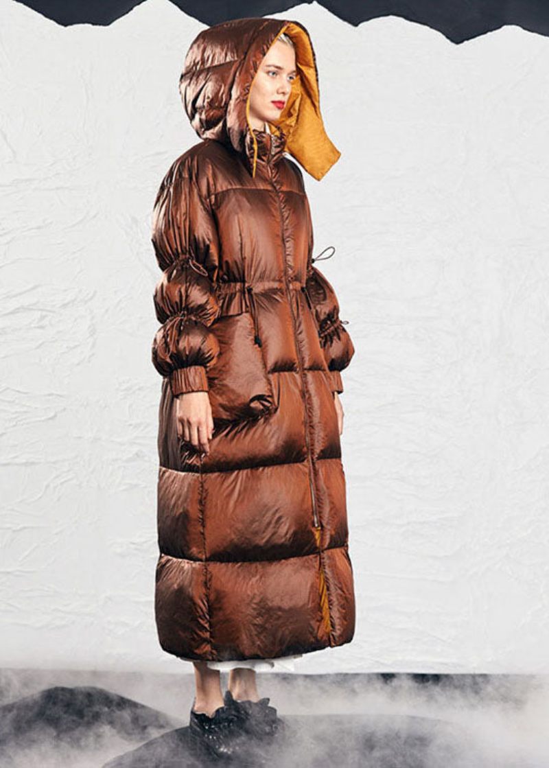 Enkel Caramel Mode Dragsko Tjock Vinter Duck Down Puffer Coat - Karamell