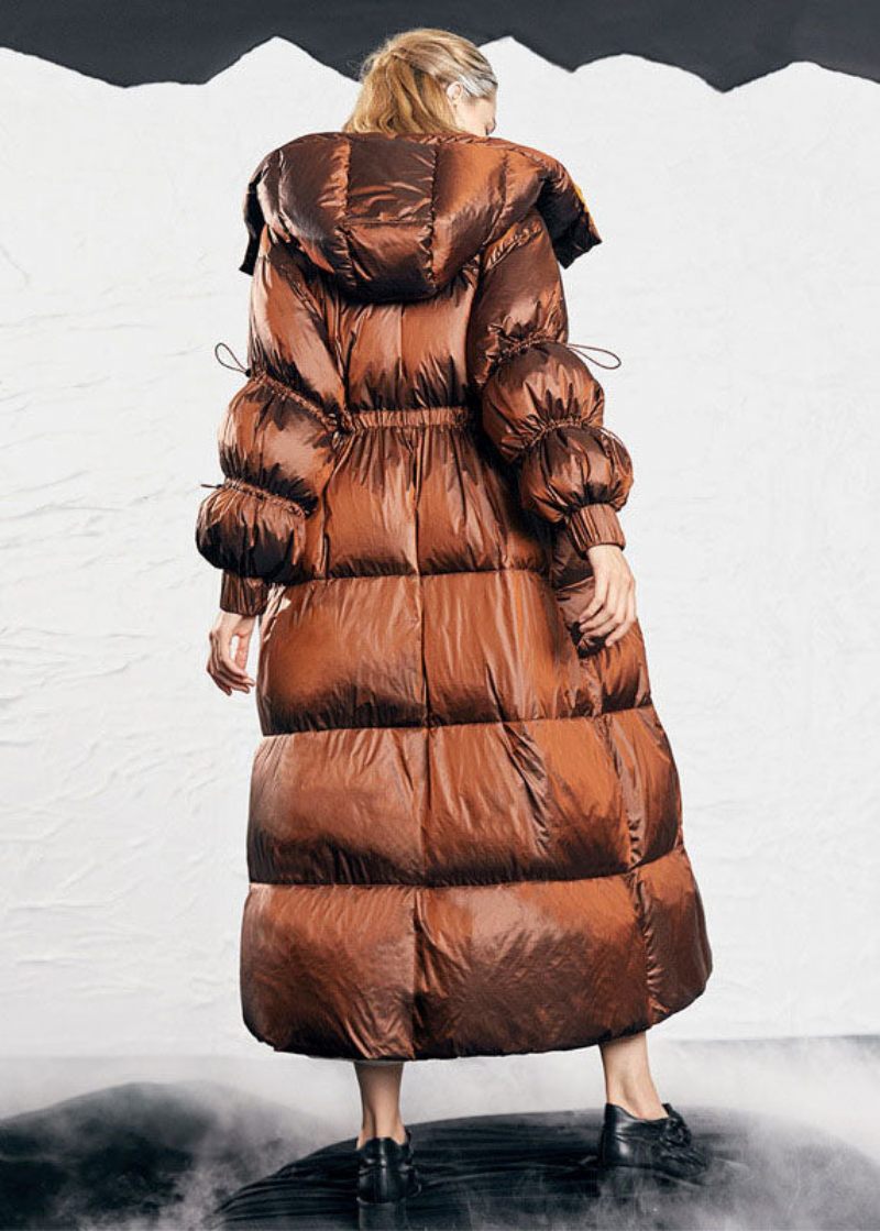 Enkel Caramel Mode Dragsko Tjock Vinter Duck Down Puffer Coat - Karamell