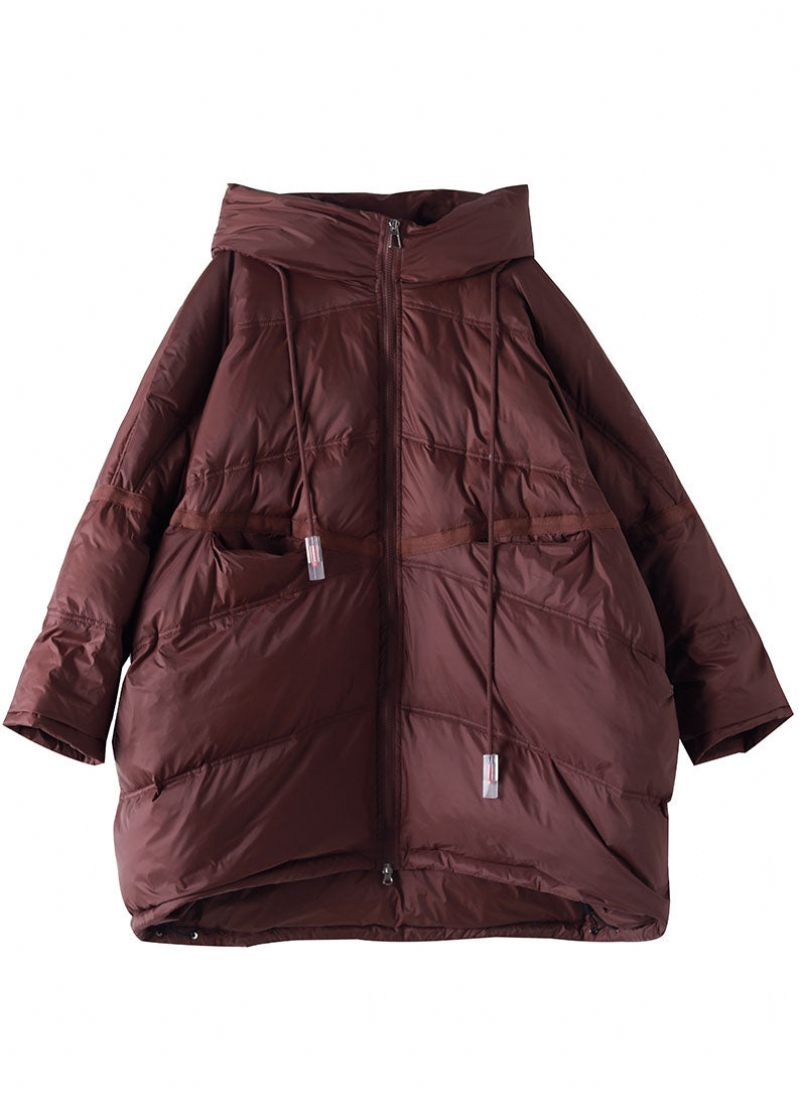 Enkel Choklad Zip Up Loose Duck Down Dunrockar Vinter - Dunjackor för kvinnor