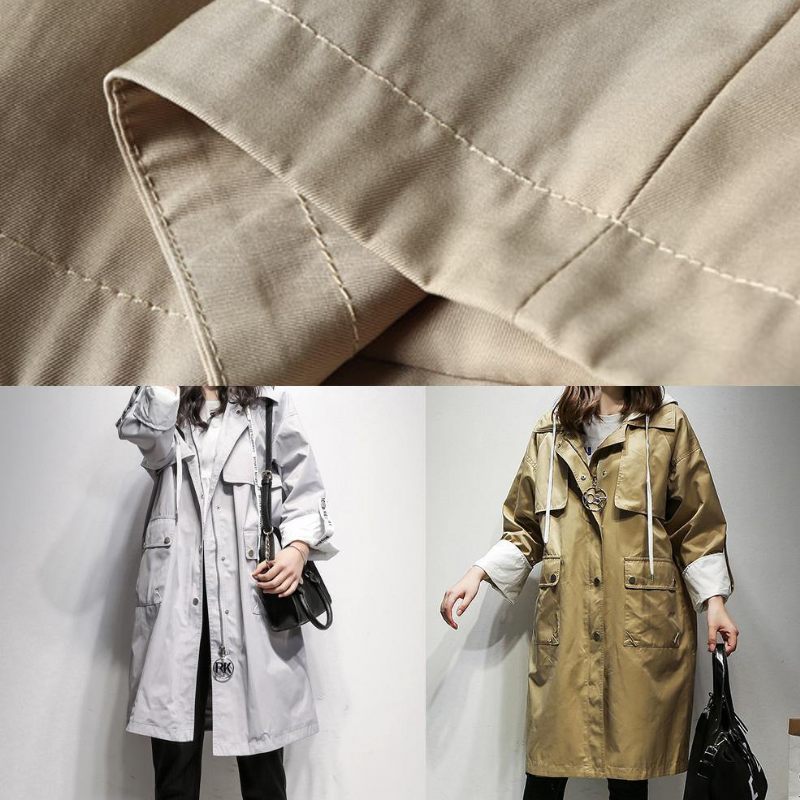 Enkel Dragsko Med Luva Fine Coats Dam Khaki Bomull Damrockar - Trenchcoats för kvinnor