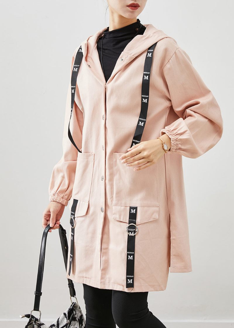 Enkel Rosa Oversized Patchwork Cotton Hooded Coat Höst - Trenchcoats för kvinnor