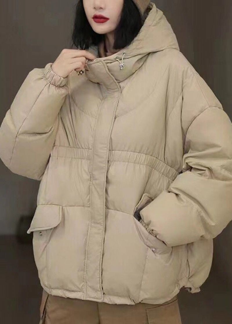 Enkla Beige Hooded Pockets Duck Dunjackor Vinter