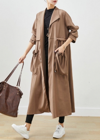 Enkla Kaffe Cinched Volangfickor Bomull Coat Fall