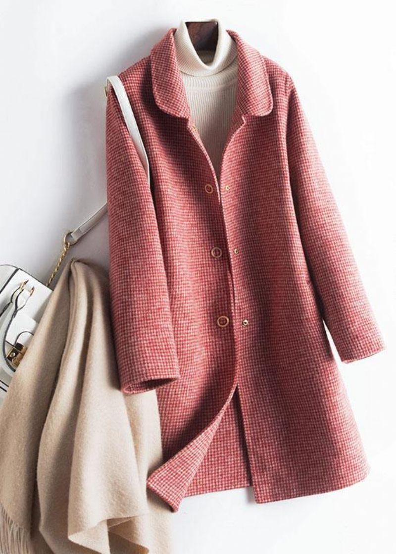 Enkla Lapelfickor Mode Trenchcoat Roséplädade Boxjackor