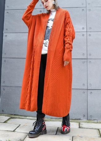 Estetisk Orange Plus Size Vinterstickade Baggy Ytterkläder