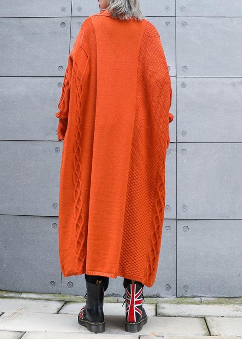 Estetisk Orange Plus Size Vinterstickade Baggy Ytterkläder - Orange