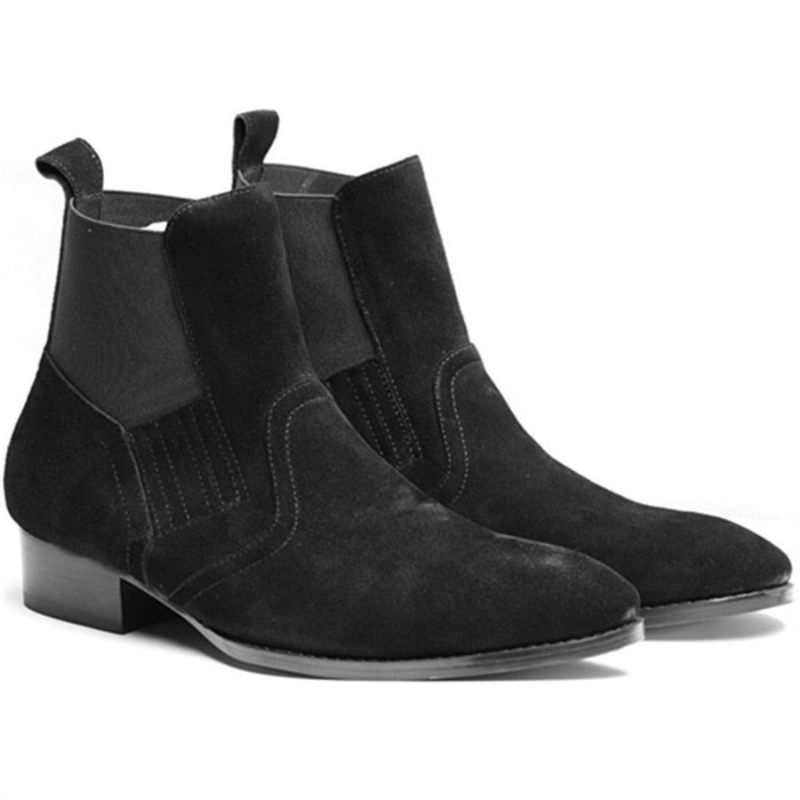 Exklusiv Euro Vintage Lyx Slip On Wyatt Classic Sele Ankel Chelsea Boots Personliga Andningsbara Punkstövlar Med Kil - Svart