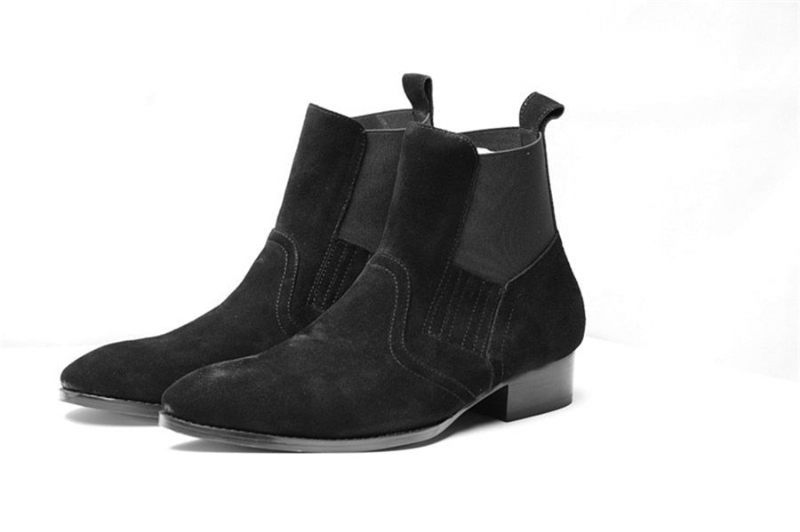 Exklusiv Euro Vintage Lyx Slip On Wyatt Classic Sele Ankel Chelsea Boots Personliga Andningsbara Punkstövlar Med Kil - Svart