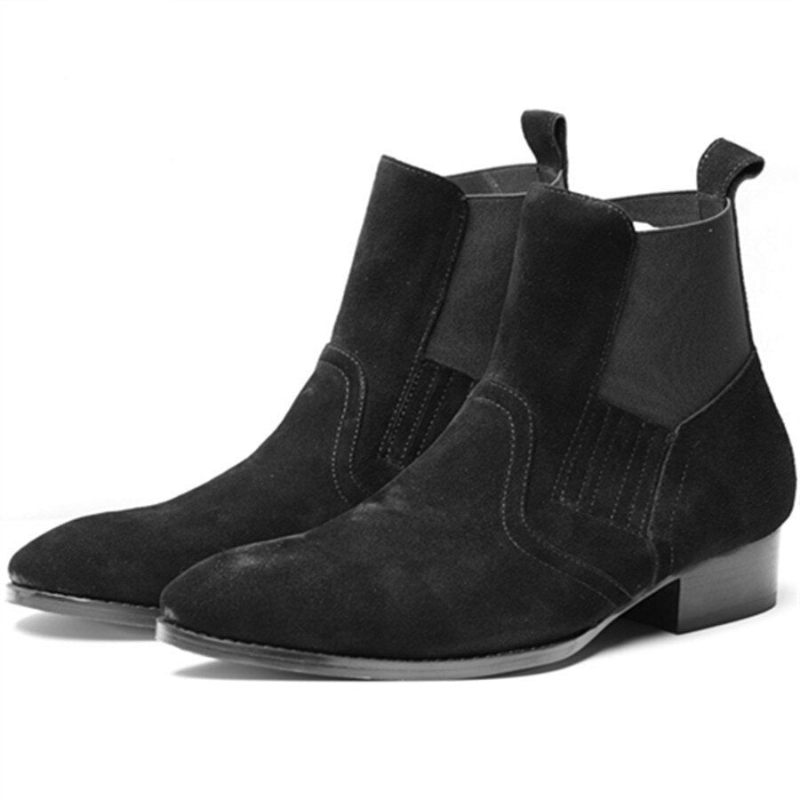 Exklusiv Euro Vintage Lyx Slip On Wyatt Classic Sele Ankel Chelsea Boots Personliga Andningsbara Punkstövlar Med Kil - Svart