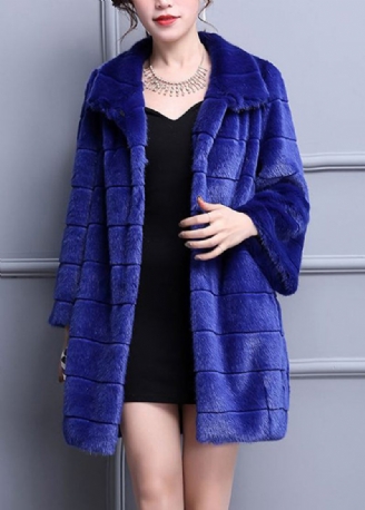 Fashion Blue Oversized Varm Fuzzy Fur Fluffy Coats Vinter