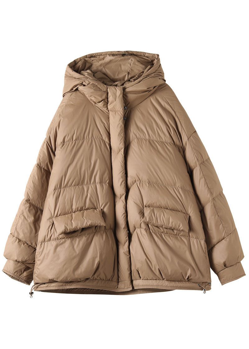 Fashion Khaki Hooded Dragkedja Fickor Winter Down Coat Långärmad - Dunjackor för kvinnor