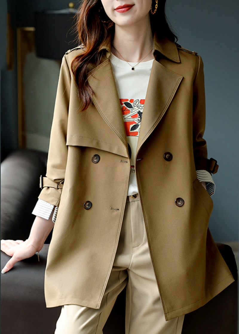 Fashion Khaki Naggad Trench Coat Långärmad Knapp