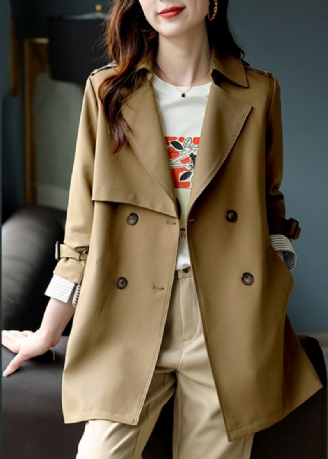 Fashion Khaki Naggad Trench Coat Långärmad Knapp