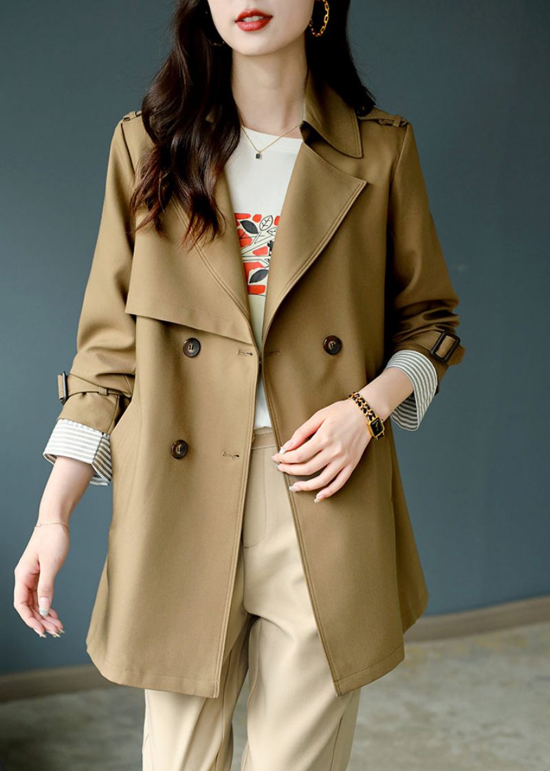 Fashion Khaki Naggad Trench Coat Långärmad Knapp - Trenchcoats för kvinnor