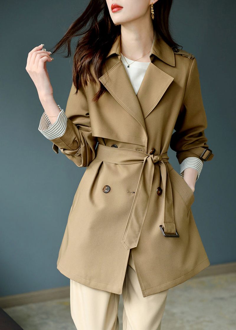 Fashion Khaki Naggad Trench Coat Långärmad Knapp - Trenchcoats för kvinnor