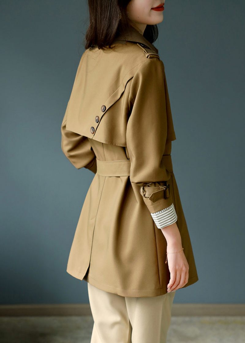 Fashion Khaki Naggad Trench Coat Långärmad Knapp - Trenchcoats för kvinnor