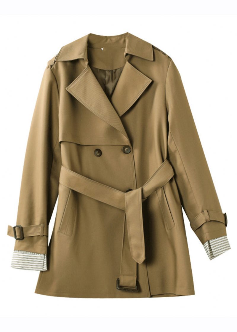 Fashion Khaki Naggad Trench Coat Långärmad Knapp - Trenchcoats för kvinnor