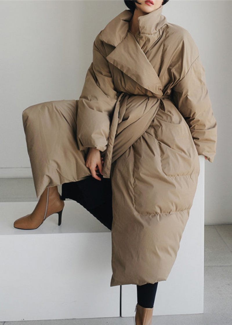 Fashion Khaki Stativ Krage Fickor Dam Parka Långärmad