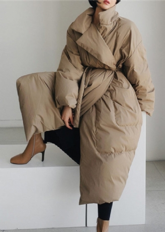 Fashion Khaki Stativ Krage Fickor Dam Parka Långärmad