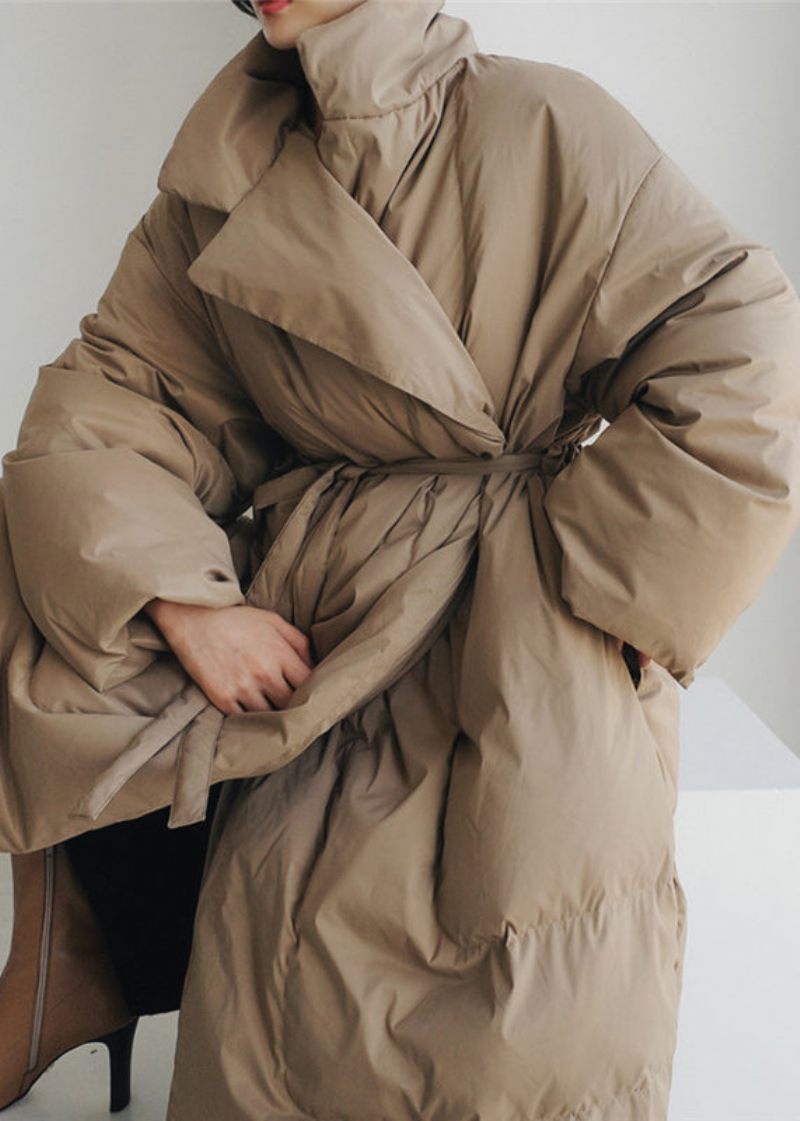 Fashion Khaki Stativ Krage Fickor Dam Parka Långärmad - Kaki