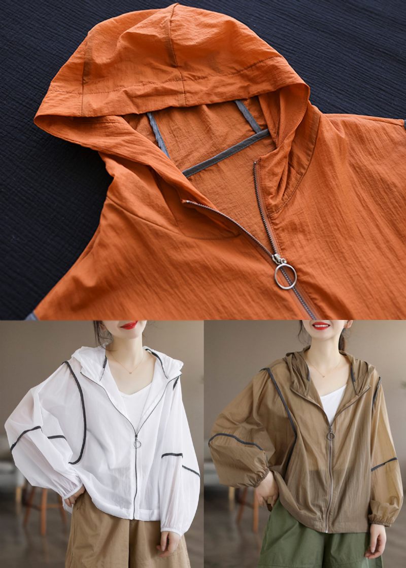 Fashion Orange Hooded Patchwork Cotton Coat Långärmad - Orange