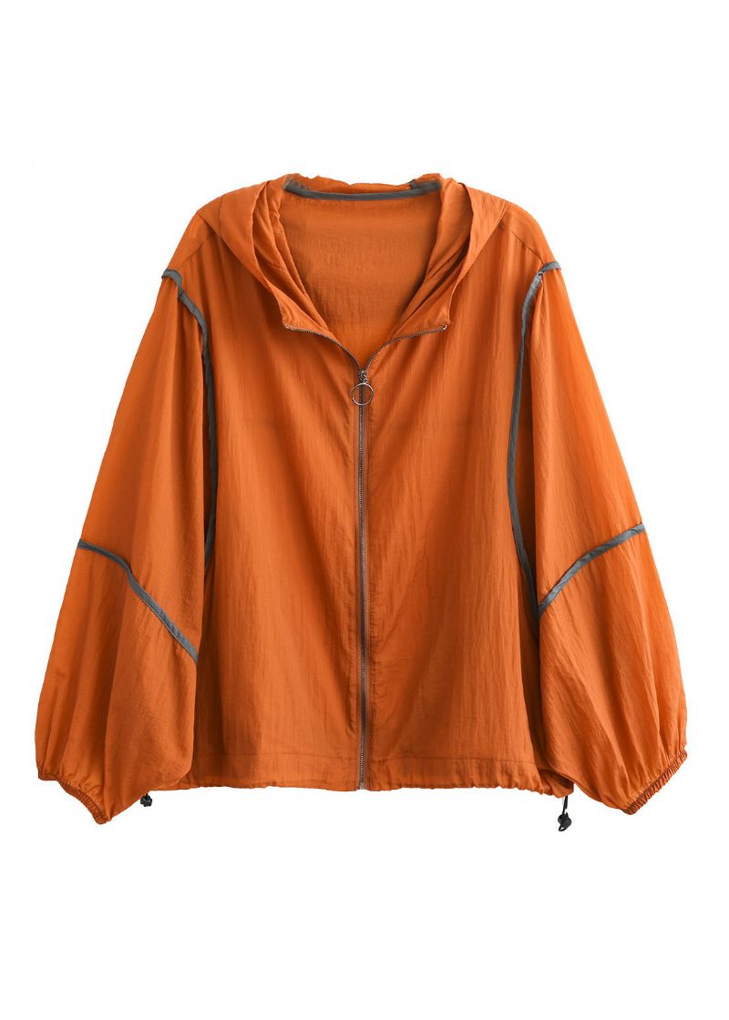 Fashion Orange Hooded Patchwork Cotton Coat Långärmad - Orange